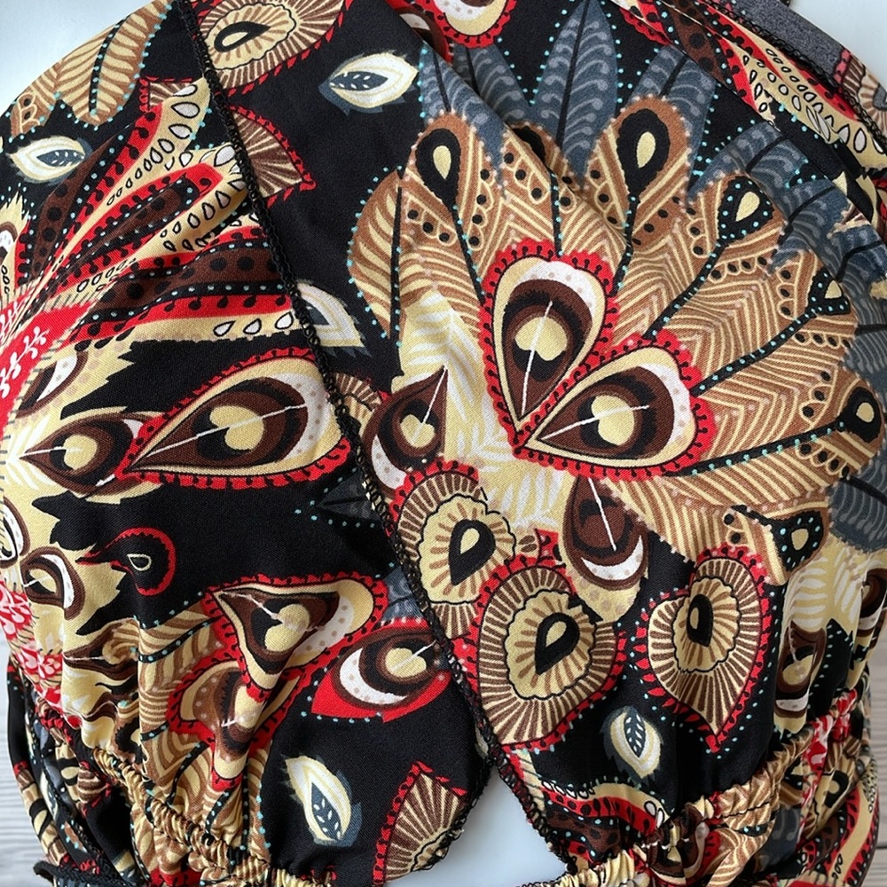 Feather Print Cross Strap Sleeveless High Waist Dress - Picture 7 of 14